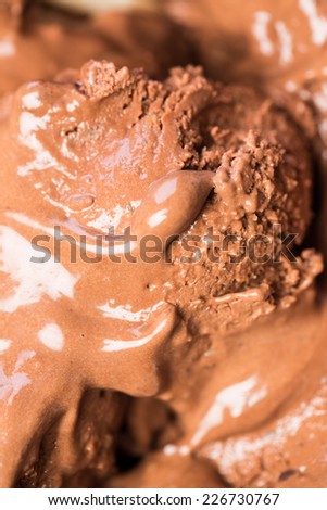 Ice cream: Surface of creamy chocolate ice cream in ice cream vendor