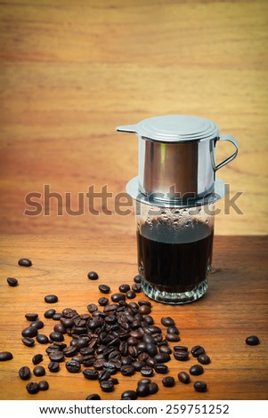 Vietnam Coffee cup and coffee beans, vintage style