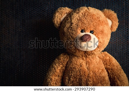 Cute teddy bear with old metal background. Unique Perspectives