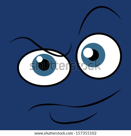 cute abstract angry face on blue background