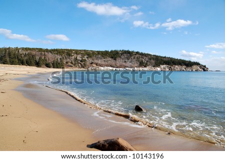 Sunny Winter Day At Sandy Beach, Acadia National Park, Maine. Stock ...