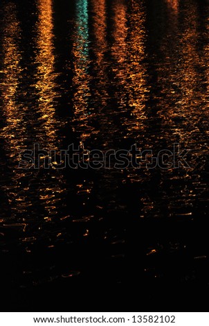 Abstract reflection of orange lights reflection on gently moving water - vertical