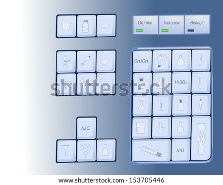 Computer keyboard with chemical symbols on keys