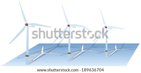Three wind power stations cutted and folded from paper sheet