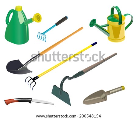 Vector format of small set of various garden tools