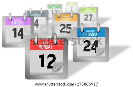 Coloured calendar pages standing of the desk