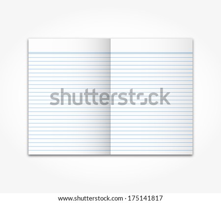 open two face,page blank paper notebook with blue line isolated