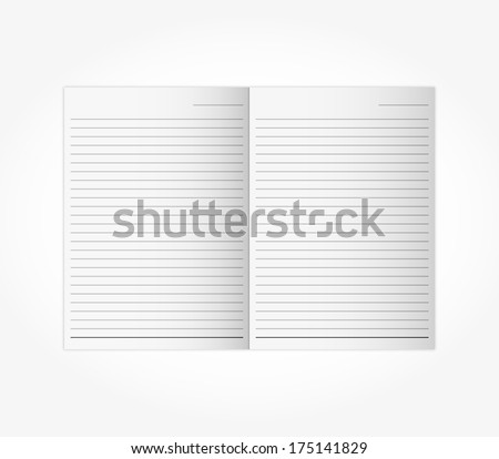 open two face,page blank Wood-free Paper notebook with black line isolated
