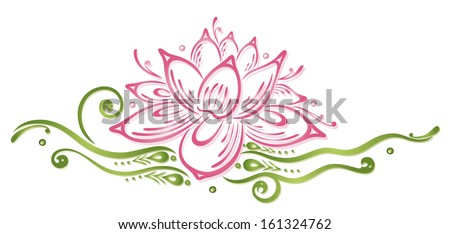 Colorful and filigree lotus flower in pink and green