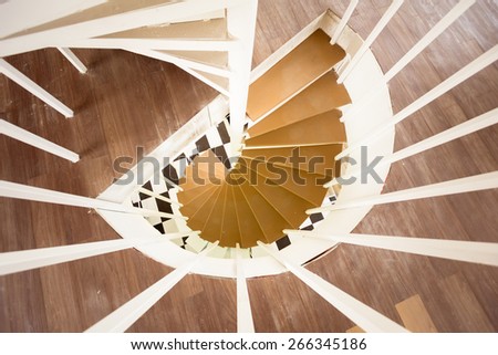 top view of wood spiral stairs