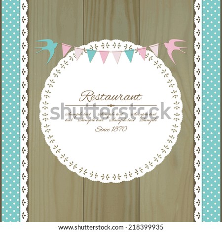 lacy doily frame on wooden background. Country style.