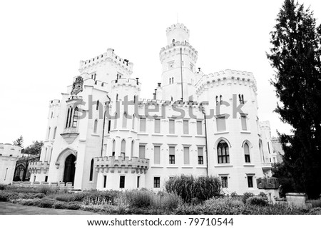 Castle Hluboka nad Vltavou in Czech Republic  - black&white