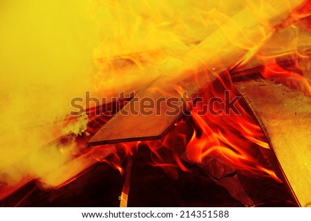 Abstract close up of burning wood fire.