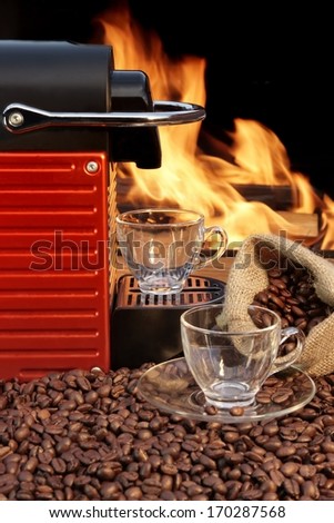 Capsule Coffee Machine and two empty glass coffee cup XXXL