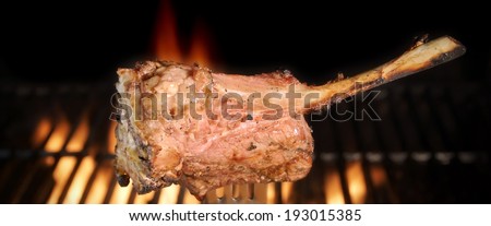 Grilled Mutton Rib, Flaming Grill in background. You can see more BBQ food, BBQ Tools, Flaming Grill, Burning&Glowing Coal in my image gallery and public sets.
