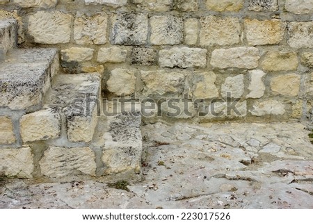White Old Stone Stairs, Wall and Floor. Background and Texture for text or image