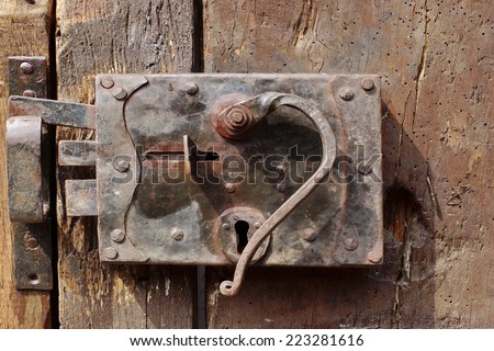Old Door with Mortise Lock and doorknob. Background and Texture for text or image