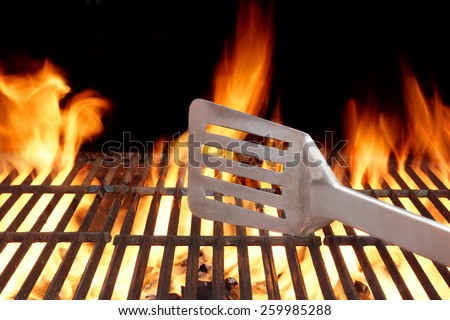 BBQ Grill And Spatula. Flame Of Fire In The Background. You can see more BBQ Grill Party Picnic Scene in my set.