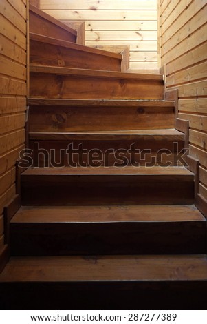 Indoor Spiral  Rustic Pine Wood Staircase Vertical Background From Darkness To Light