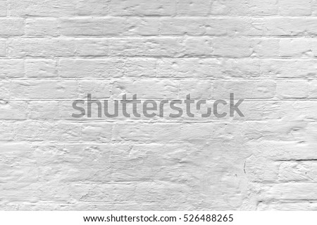 Vintage Brick Wall With White Plaster Horizontal Texture Or Background. Whitewashed Wall In The Room Interior Made Of The Old Clay Bricks