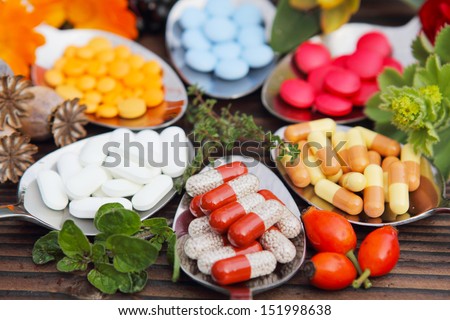 Pills, Tablets, Capsules And Medicinal Herbs