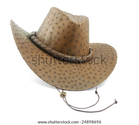 Expensive leather hat from an ostrich\'s leather on a white background