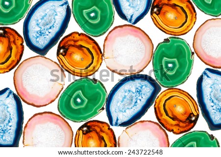 Colorful mosaic made of backlit agate stones