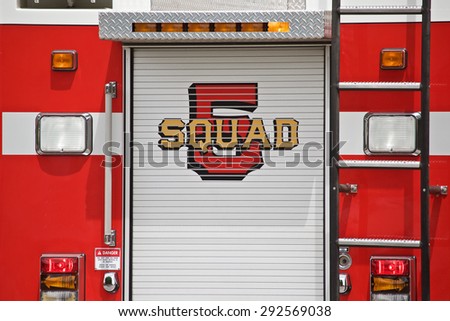 Back of large fire truck with number five