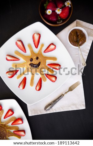 Fun Pancakes with  strawberry &  chocolate for kids