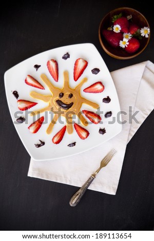 Fun Pancakes with  strawberry &  chocolate for kids