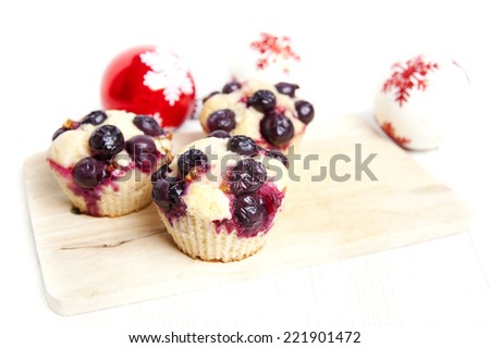 christmas breakfast muffins with grapes & coffee espresso. new year decoration