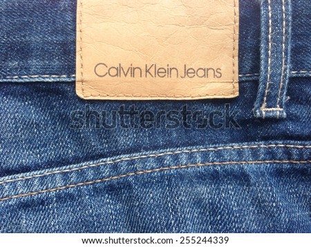 Samara, Russia - February 23, 2015: Label Calvin Klein known company on the jeans