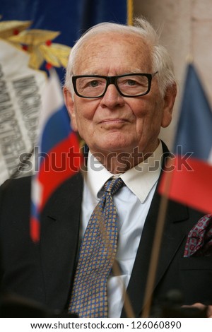 MOSCOW - JUNE 7: French designer Pierre Cardin  attends a meeting at the Moscow State University of Design and Technology June 7, 2011 in Moscow, Russia.