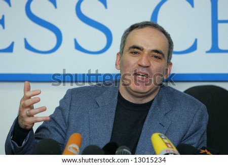 Garry Kasparov, former World Chess Champion, now political activist and radical opponent to Putin\'s regime, attends a news conference in Moscow on February 26, 2008.