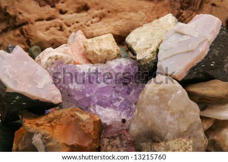 Cluster of amethyst crystals in rocks