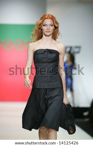Model presents a creation from the collection by Russian designer Polyanskaya during the Russian Fashion Week in Moscow.