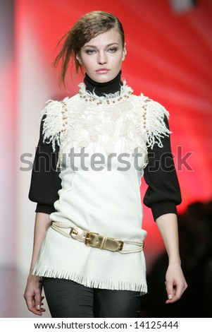 Model presents a creation from the collection by Russian designer Kiselyova during the Russian Fashion Week in Moscow.