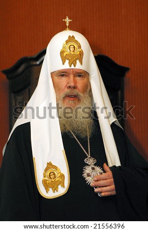 MOSCOW - MARCH 14: Patriarch Alexiy II, head of the Russian Orthodox Church, poses to photographers in his Moscow residence on March 14, 2004.
