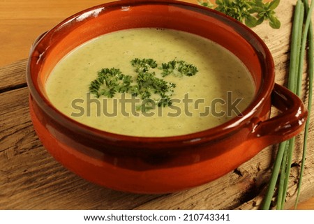 Bowl of healthy herb soup
