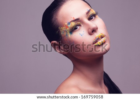 sensual portrait of girl with creative makeup