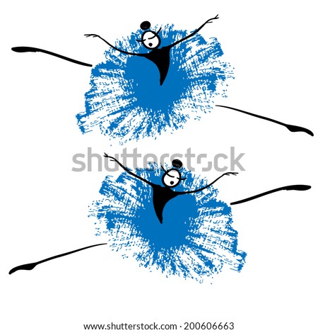Beautiful funny ballerina. Vector dance. Vector dancers. Danse grunge. Dancing girls. Dancing silhouette  withspots and splashes on white background. Vector illustration.