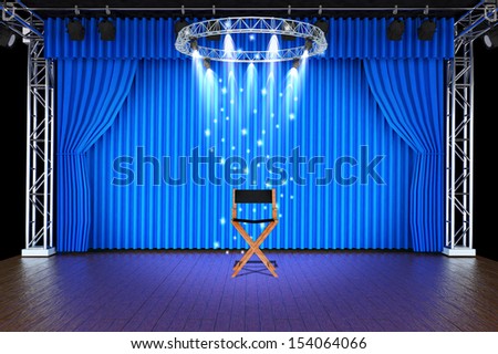 Empty chair with spotlight on stage of Blue Curtain Stage Background