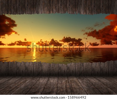 room interior vintage with sunset view