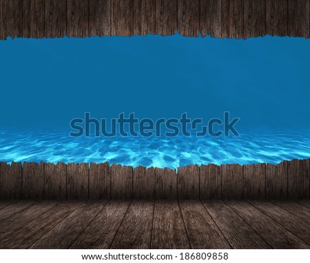 Wood room interior vintage with view of underwater