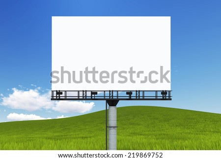 Blank big billboard over green landscape background, put your text here