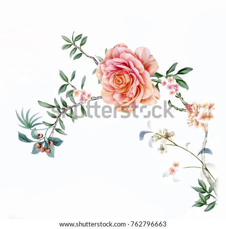 Blooming flowers, the leaves and flowers art design