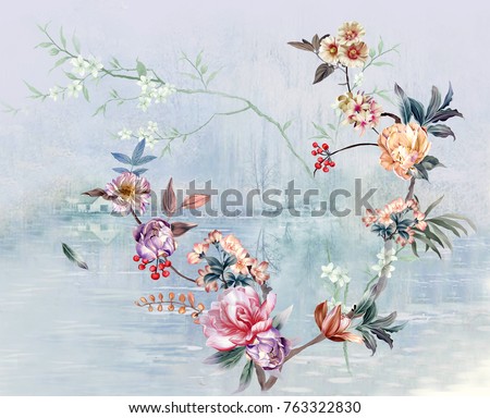 Flowers carry the scent of spring, the leaves and flowers art design
