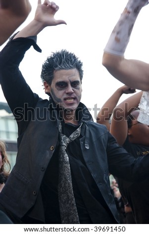 LOS ANGELES - OCTOBER 24: Man dressed as a zombie for the record breaking 2009 Thrill the World. Over 3000 danced to \