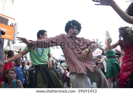 LOS ANGELES - OCTOBER 24: Man dressed as a zombie for the record breaking 2009 Thrill the World. Over 3000 danced to \