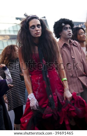 LOS ANGELES - OCTOBER 24: Woman dressed as a zombie for the record breaking 2009 Thrill the World. Over 3000 danced to \